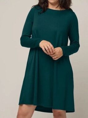 Wool& Rowena Swing Mini Dress Merino Wool Pine Blue Teal Extra Small Tall